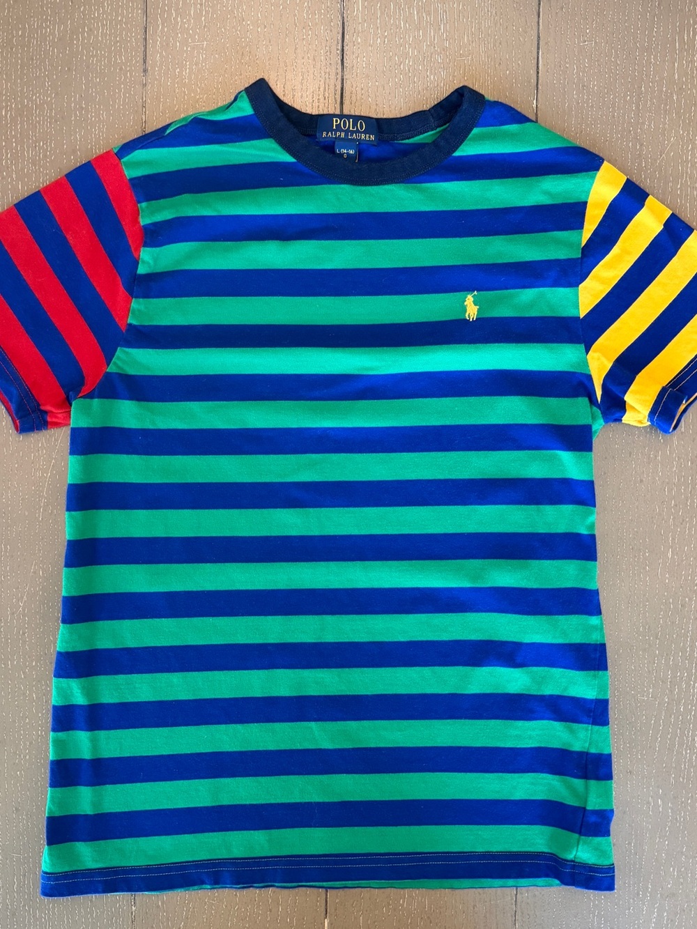 Polo Ralph Lauren Big Boys Blue Striped Cotton Jersey Tee Size Large (14-16)
